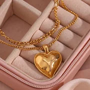 Double layered Peach Heart Pendant Necklace - Gold