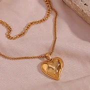 Double layered Peach Heart Pendant Necklace - Gold