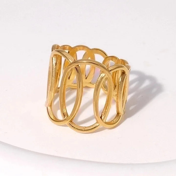 304 Stainless Steel 18K Gold Plated Elegant Retro Plating Geometric Leaf Heart Shape Open Rings