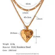 Double layered Peach Heart Pendant Necklace - Gold