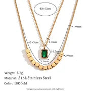 Square Pearl Grandmother Green Water Diamond Pendant Double Layer Necklace - Gold