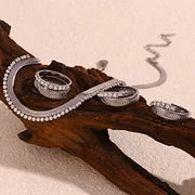 Zircon fishbone pattern splicing necklace - steel color - white diamond