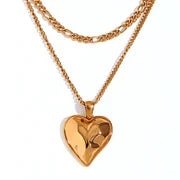 Double layered Peach Heart Pendant Necklace - Gold