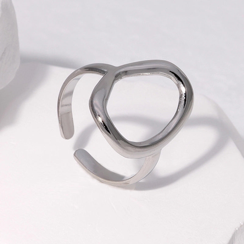304 Stainless Steel 18K Gold Plated Elegant Retro Plating Geometric Leaf Heart Shape Open Rings