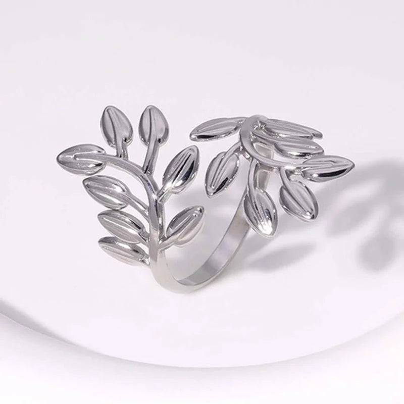 304 Stainless Steel 18K Gold Plated Elegant Retro Plating Geometric Leaf Heart Shape Open Rings